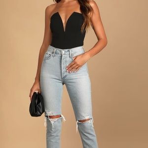 Black Notched Strapless Bodysuit